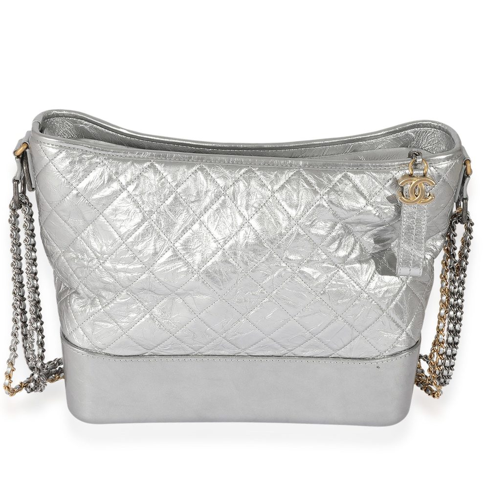 Chanel Silver Quilted Aged Calfskin Large Gabrielle Hobo